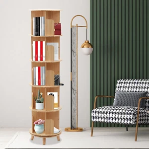 5 Tiers Freestanding Pine Wooden Book Storage Rotating Book Shelf Item Organiser - Picture 1 of 15