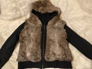 Juicy Couture Black Reversible Bodywarmer Rabbit Fur Hooded Jacket Size L Rare - Picture 1 of 16