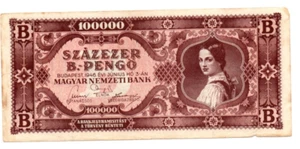 100 000 BILLION/BILPENGO FINE BANKNOTE FROM HUNGARY 1946 PICK-133 - Picture 1 of 2