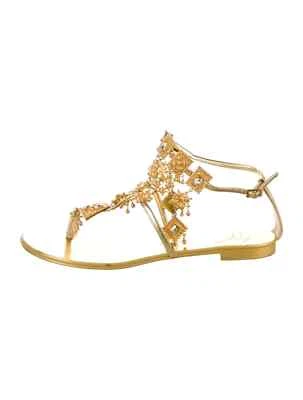 Sandalias GIUSEPPE ZANOTTI Cuero Dorado Cristal y Eslabón de Cadena Correa en T Talla 6 IT 36 Buenas Foto 1 de 4