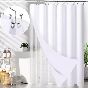 3 in 1 Waterproof Waffle Weave Shower Curtain and Clear Liner Set with 12 Stainl - Picture 1 of 12
