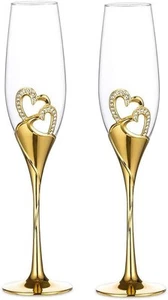 LANLONG Wedding Champagne Goblets Toasting Flute 2 Count (Pack of 1), Gold - Picture 1 of 6