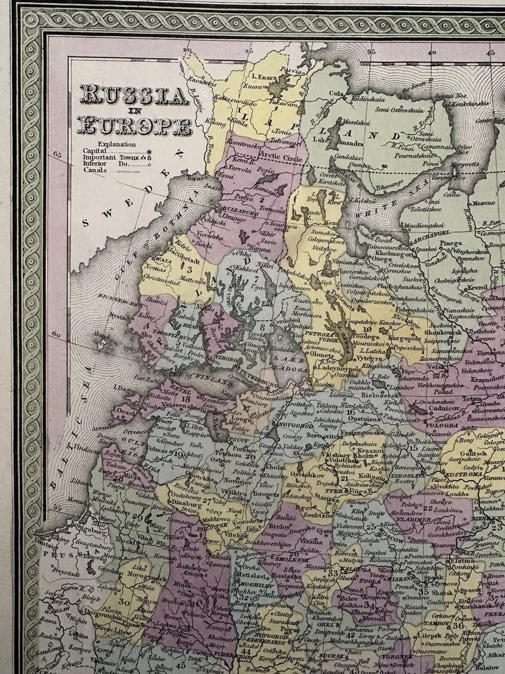 Rusia en Europa 1850 mapa coloreado a mano Cowperthwait Foto 1 de 4