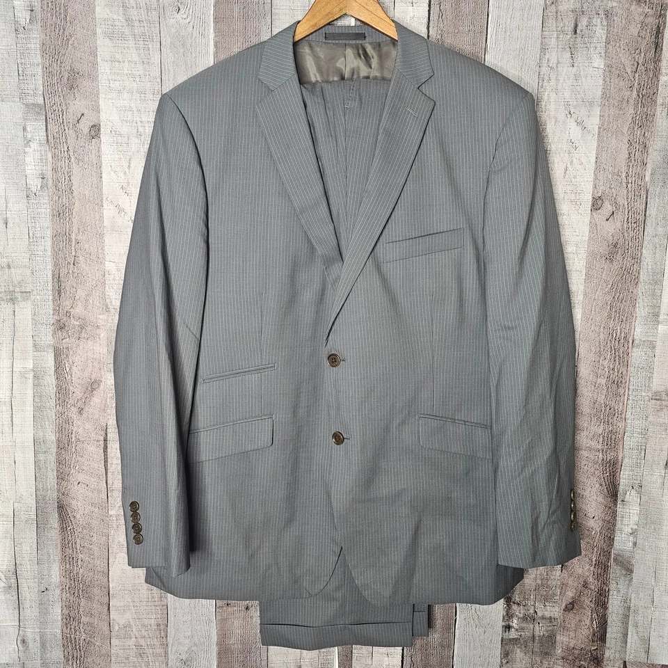 Tallia est 1893 Gray Stripe Suite Coat 100% Wool Men's 48R Pants 42 x 30 Gift - Image 1 of 4