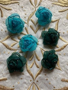 6 cabezas/aplicaciones/adornos/motivos/maquinaria de flores de gasa con cuentas vintage - Imagen 1 de 4