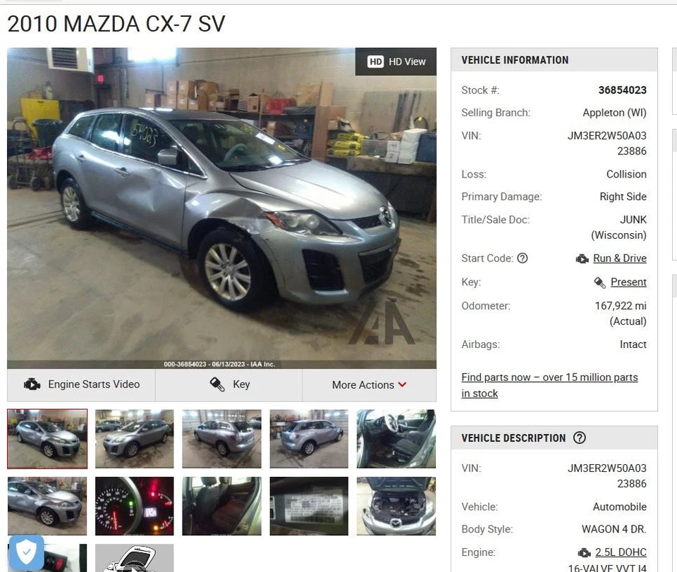 Starter Motor Fits 10-13 MAZDA 6 4124727 - Image 1 of 4