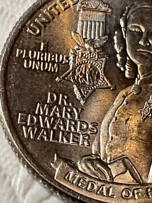 2024P Quarter Dr. Mary Edwards Walker Medal Die Break Chips Mint Error Coin - Image 1 of 3