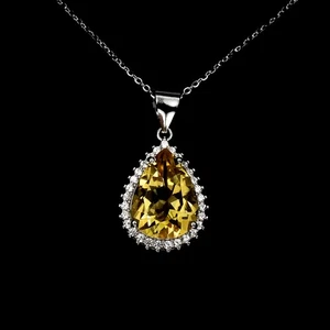 925 Sterling Silver Necklace Citrine 16x12mm White Zircon Gemstone Jewelry 18in - Picture 1 of 13