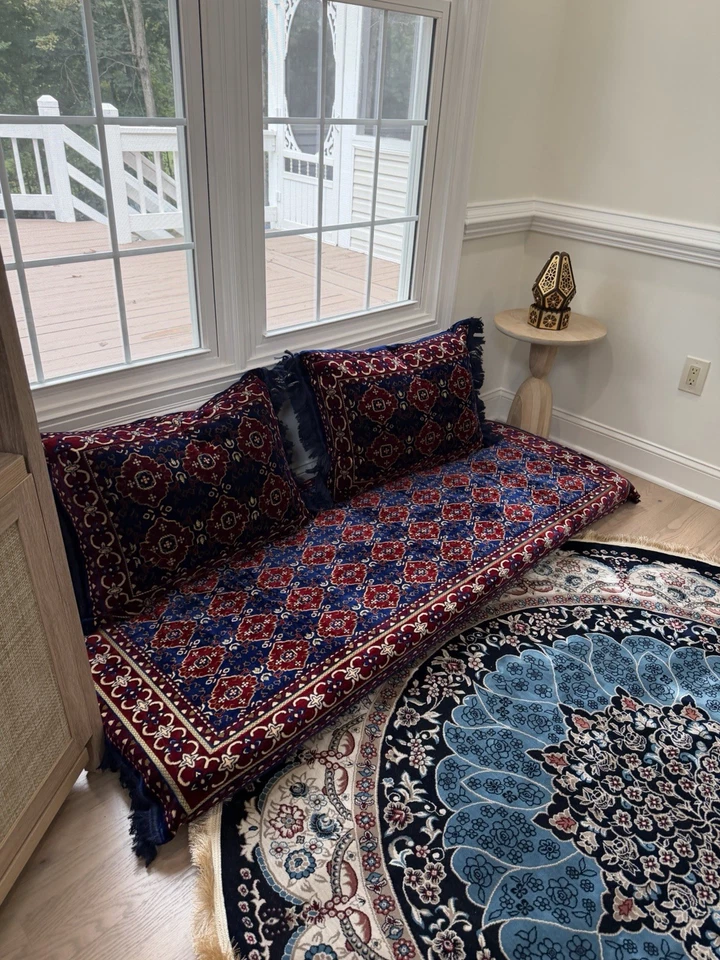 Cubierta de colchón azul afgana Toshak Majlis cubierta de yalsa cubierta de cama Foto 1 de 4