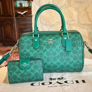 Bolso Bandolera Coach Rowan Firma Lona/Cartera Mediana Jade Brillante Nuevo con Etiquetas - Imagen 1 de 31