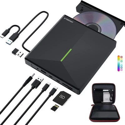 External DVD CD Drive w/4 USB Ports and 2 TF Card Slots USB 3.0 CD/DVD Disk Driv - Image 1 of 4