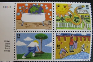 US Stamps Sc #2954a (2951-54) Kids Care (Earth Day) Block of 4 , 32 cent MNH - Picture 1 of 1