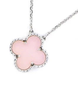 Collar de ópalo rosa vintage Van Cleef & Arpels 18 k WG Alhambra - Imagen 1 de 6