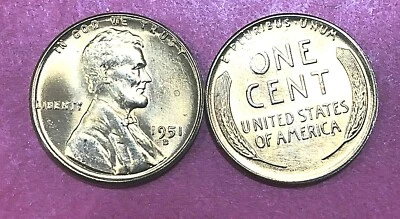 1951 D NICE  RED  UNCIRCULATED  LINCOLN CENT (1 COIN) - Image 1 of 3