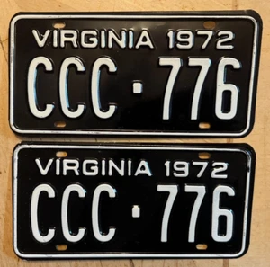 1972 VIRGINIA AUTO PASSENGER LICENSE PLATE PLATES MATCHING PAIR " CCC 776  " VA - Picture 1 of 1