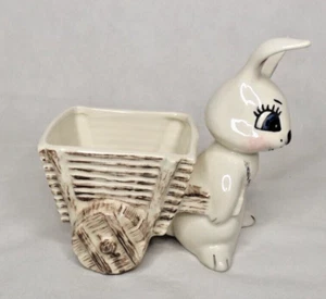 Vintage Planter Rabbit Pulling Cart Ceramic Easter 3.75" x 6" x 6" - Picture 1 of 7