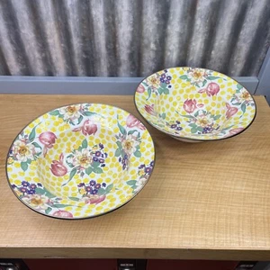 2 MacKenzie Childs Buttercup Enamel Serving Bowls Flat Rim 11.75" Retired - Picture 1 of 7