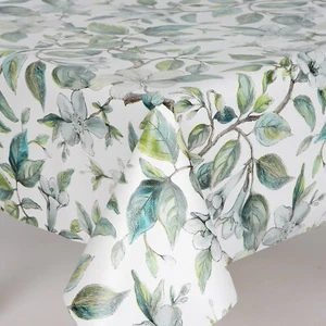 Teal and Grey Silver Bell Flowers  Pvc Vinyl WipeClean Tablecloths - Picture 1 of 2
