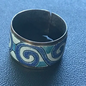 Estate Wide Blue & White Swirl Enamel Band w Gilt Edges Ring Size 8 – just over - Bild 1 von 10