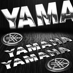 6.75" 3D 5mm Thick Emblem+2.125" Logo Fairing Badge Sticker Yamaha Chrome Silver - Picture 1 of 5