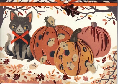 TARJETA PAPIRO HALLOWEEN NIP PRECIO DE VENTA SUGERIDO POR EL FABRICANTE $6,95 GATO/RATÓN CALABAZAS TARJETA (C1) Foto 1 de 2