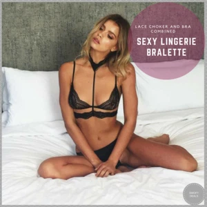 All-In-One Choker Lace Bralette, Choker Neck Lace Harness Black Rose Lingerie    - Picture 1 of 6