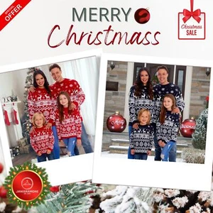 Family Christmas Jumper Womens Mens Kids Reindeer Snowflake Novelty Xmas Sweater - Picture 1 of 36