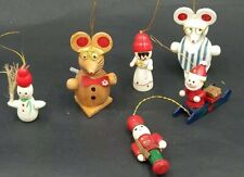 Vintage Mini Wooden Christmas Ornaments lot 6 Mice,Snowman,Nutcracker + 1" - 2" 