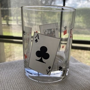 Poker Playing Cards Glass rock Tumbler Whiskey Barware Ace Jack Queen King 12 oz