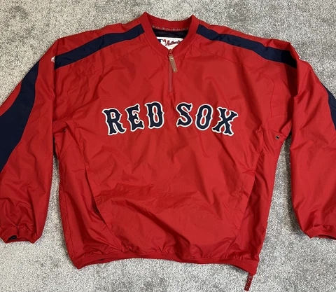 Boston Red Sox Majestic Pullover Mens Medium Red Windbreaker 1/4 Zip Baseball Cover