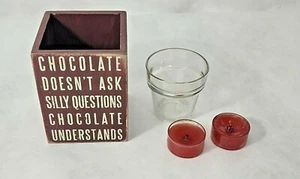 Wooden Tealight Candle Holder Box "Chocolate Understands" Yankee Candle Apple Sp - Picture 1 of 6