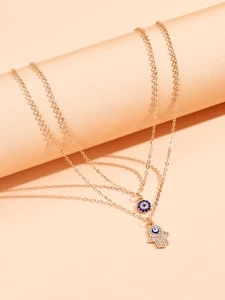 2x Brand New! Evil Eye Hamsa Pendent Necklace with Rhinestone - Picture 1 of 1