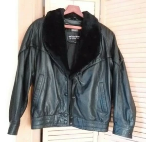 LEATHER JACKET Men L Wilsons Lined Thinsulate Removable Faux Fur Collar Snaps - Picture 1 of 12