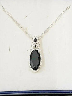 Collar colgante de espinela negra tailandesa natural de 20 pulgadas con cadena de ley 925 Foto 1 de 4
