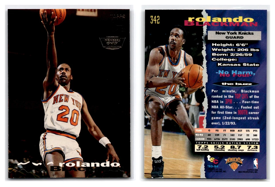 1993-94 Stadium Club Members Only #342 Rolando Blackman - New York Knicks - Image 1 of 1