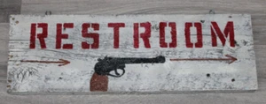 RUSTIC BARNWOOD 2-SIDED RESTROOM SIGN 26" X 8 3/4" - Picture 1 of 4