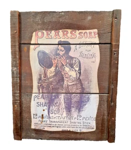 Jabón de peras, cartel publicitario proyectado en un marco de madera, principios de 1900 era y 1970 repro - Imagen 1 de 10