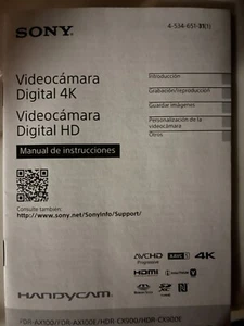 SONY FDR-AX100 OWNERS MANUAL (SPANISH) - Picture 1 of 1