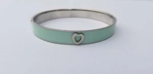 Women's Bangle Bracelet with Hearts Design, Light Aqua Blue Color  - Picture 1 of 5