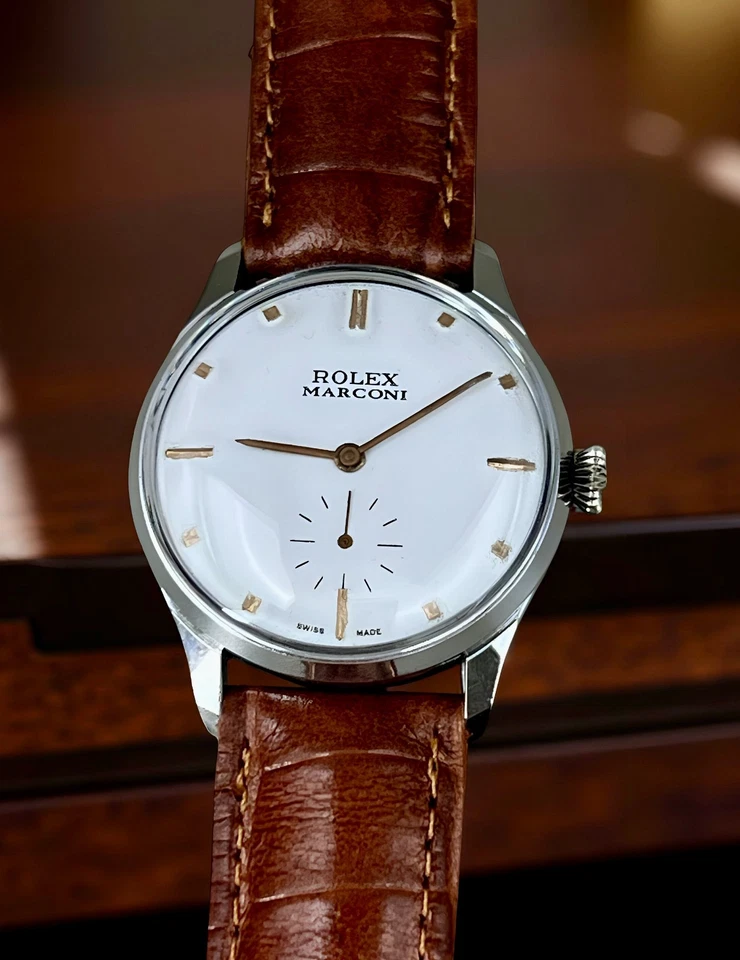 VTG ROLEX MARCONI WHITE DIAL NICKEL PLATED CASE Ø 36,5mm CIRCA 1930 - Image 1 of 4