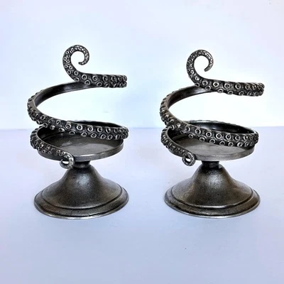 Perry Gargano Octopus Tentacle Pillar Candlstick Holder Set of 2 Brass Nautical - Image 1 of 4
