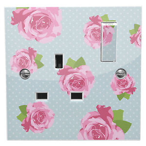 Blue Shabby Chic Pink Roses Power Socket Sticker vinyl skin cover decal floral