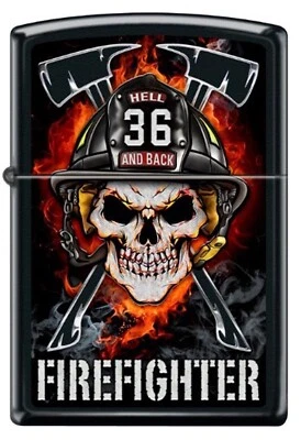 Bombero Zippo "To Hell and Back" Negro Mate Calavera Zippo Encendedor Foto 1 de 3