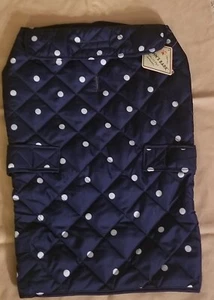 St Johns Bark Pet Apparel Dog Jacket Quilted Large Navy Blue Polka Dot - Picture 1 of 7