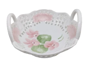 Vintage 2000 Hand Painted Flowers Porcelain 4" X 4" Signed Basket - Picture 1 of 6