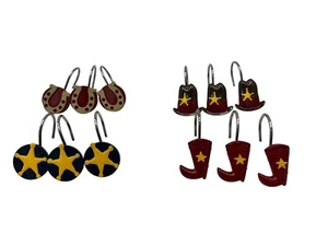 Vintage Set of 12 Jumping Beans Yeehaw Shower Curtain Hooks Rings Western Cowboy - Picture 1 of 9