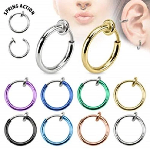 Spring Action Titanium IP Over Surgical Steel Non-Piercing Septum, Ear, Nose - Image 1 of 1