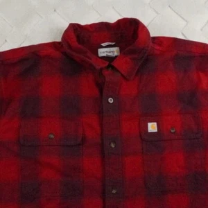 Carhartt Flannel Shirt Mens 2XL Button Up Long Sleeve Plaid Red Black LumberJack - Picture 1 of 10