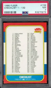 Fleer 132 1986 lista de verificación 1-132.  PSA 7 casi nuevo.  (5327-C). - Imagen 1 de 2