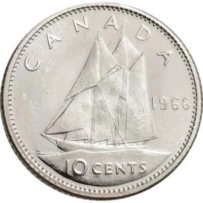 1966 CANADA 10¢ BRILLIANT UNCIRCULATED 0.800 SILVER DIME COIN - Image 1 of 2